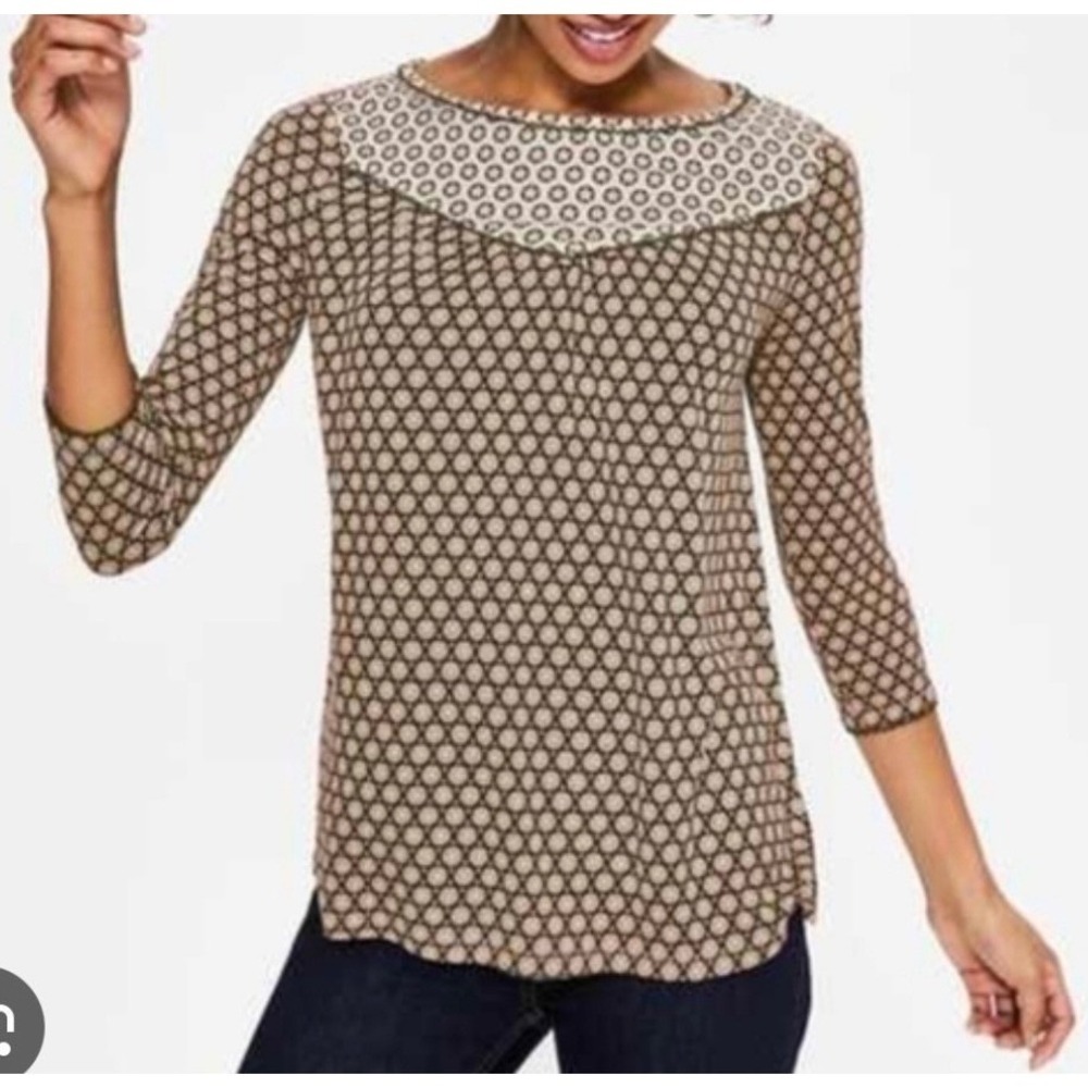 Boden Womens Star Print Boat Neck 3/4 Sleeve Top Pink Black White Size US 16